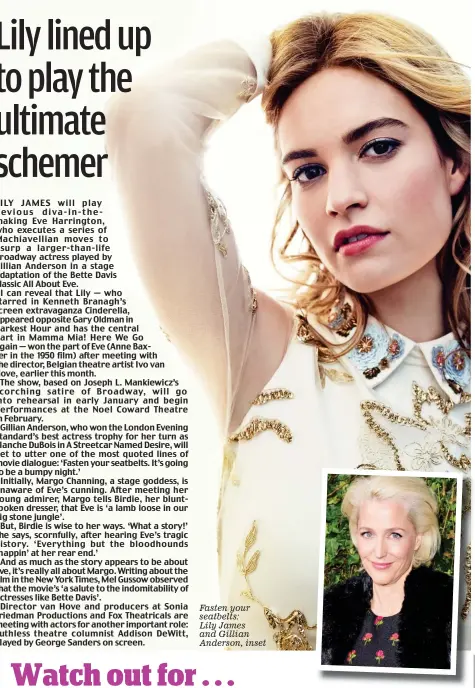  ??  ?? Fasten your seatbelts: Lily James and Gillian Anderson, inset