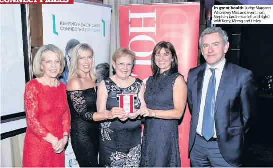  ??  ?? In great health Judge Margaret Whoriskey MBE and event host Stephen Jardine (far left and right) with Kerry, Morag and Lesley
