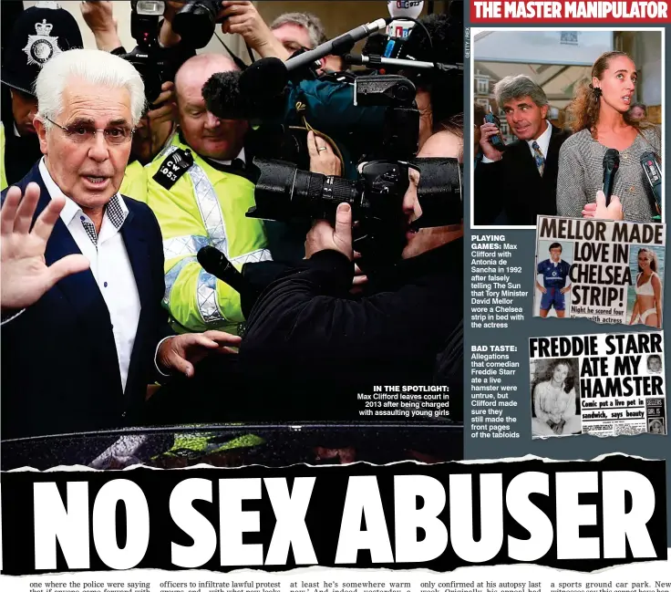  ??  ?? IN THE SPOTLIGHT: Max Clifford leaves court in 2013 after being charged with assaulting young girls