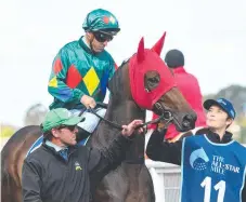  ?? Picture: AAP IMAGE ?? Jockey Ryan Maloney on Alligator Blood at the All-Star Mile meeting at Caulfield on March 14.