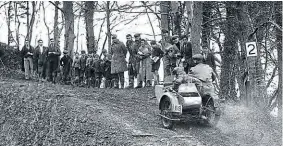  ??  ?? Bill Hayward and unknown passenger on a Baughan in the 1933 Cotswold Cup Trial.