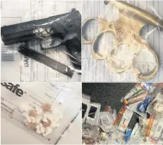  ??  ?? ● Weapons, drugs and cash discovered following a series of raids across North Wales