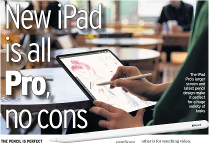  ??  ?? The ipad Pro’s larger screen and latest pencil design make it perfect for a huge variety of tasks