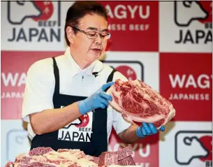  ??  ?? Yoshiyuki Indou, factory manager of Zenkai Meat Corporatio­n, one of the two facilities in Japan that exports halal wagyu to Malaysia.