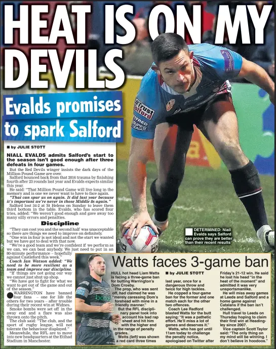  ??  ?? DETERMINED: Niall Evalds says Salford can prove they are better than their recent results