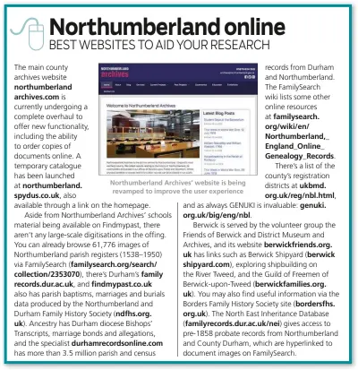 ??  ?? Northumber­land Archives’ website is being revamped to improve the user experience