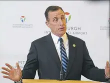  ?? Nate Guidry/Post-Gazette ?? U.S. Rep. Tim Murphy addresses airport officials and community leaders last month.