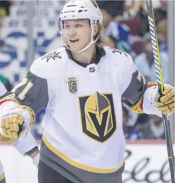  ?? DARRYL DYCK/THE CANADIAN PRESS ?? Forward William Karlsson, who wasn’t protected by the Columbus Blue Jackets in the expansion draft, is leading the Vegas Golden Knights with 25 points in 27 games so far this season.