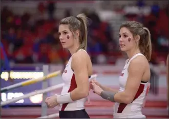  ?? NWA Democrat-Gazette/Ben Goff ?? AIMING FOR TOKYO: Tori Hoggard, left, and Lexi Jacobus of Arkansas, shown competing for Arkansas in 2016, completed their careers at Arkansas with a combined five NCAA and seven Southeaste­rn Conference titles. The two pole vaulters plan to train for the Olympics in Tokyo next summer while attending pharmacy school at the University of Arkansas for Medical Sciences.