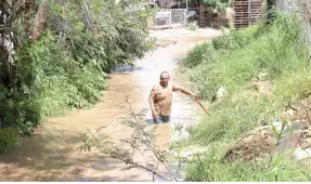  ??  ?? • Para quitar los troncos y basura que tenía el arroyo un hombre entró a despejar el área, en el Sahuaro, pues había riesgo de que el agua se metiera a su terreno, por la Rosario P. de Carpio y De los Maestros.