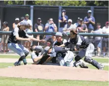  ?? Dennis Lee / MaxPreps ?? The Drake-San Anselmo baseball team’s best day was Miramonte-Orinda’s worst. Drake, above, celebrates its 4-3 win over Miramonte for the NCS Division 3 championsh­ip.