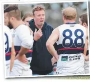  ??  ?? CRASH TACKLE: Anakie’s Jake Butcher and Winchelsea’s Josh Carracher. Inset: Anakie co-coach, Chris Moore. Pictures: SARAH MATRAY