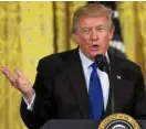  ?? AP ?? NOTHING TO HIDE US President Donald Trump speaks to a gathering of mayors in the White House where he says he is “looking forward” to being interviewe­d under oath.—