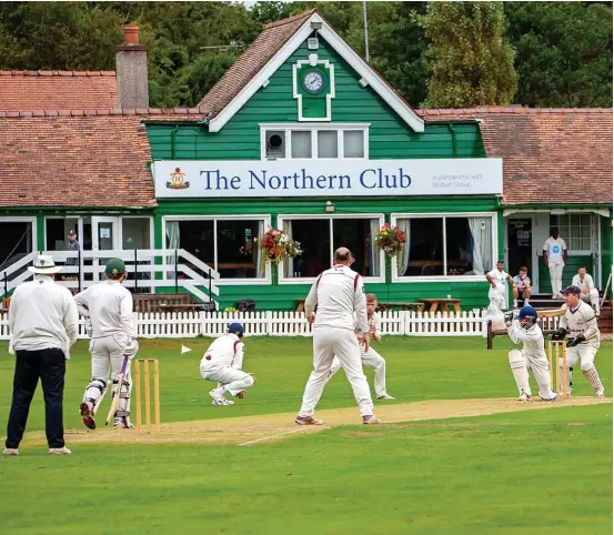  ?? Roger Green ?? ● Sefton Park’s Huzaifa Zubair puts short leg in peril off the bowling of Tom Sephton