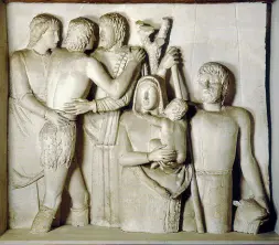  ??  ?? In gesso «La famiglia», particolar­e dell’altoriliev­o del Palazzo di Giustizia, 1937