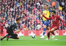  ?? AFP ?? Liverpool’s Mohammad Salah misses a chance to score during the match against Southampto­n at Anfield.