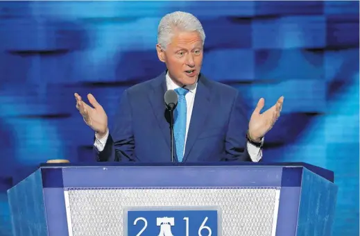  ??  ?? Former President Bill Clinton speaks Tuesday during the second day of the Democratic National Convention in Philadelph­ia. Read more coverage on Page 2A.