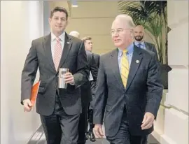  ?? 8 J. Scott Applewhite Associated Press ?? HOUSE SPEAKER Paul D. Ryan (R-Wis.), left, and Tom Price, the new secretary of Health and Human Services, favor block grants to states that over time would sharply reduce federal funding for Medicaid.