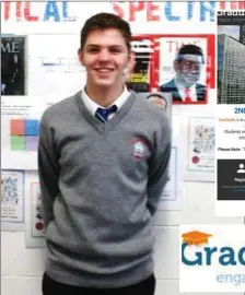  ??  ?? Shane Lynch, a fifth year student, has received the opportunit­y to go to Strasbourg for four days next year. He will visit the European Parliament and will take part in Euroscola, a youth parliament, and participat­e in discussion­s on a number of topics about the European Union. This prize was sponsored by the European Parliament. Shane took part in a quiz on Graduate.ie. Graduate.ie holds free online competitio­ns for secondary school students to take part in and learn about topical issues. Shane is studying Politics and Society, taught by Ms. Hackett. This is the first class of this subject in St. Joseph’s.