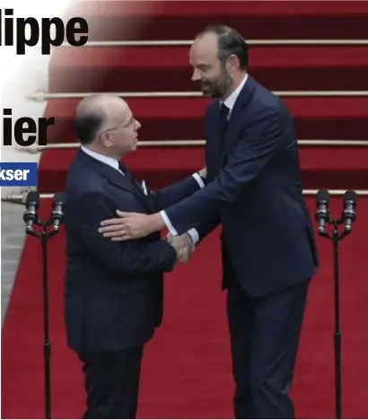  ?? FOTO EPA ?? Edouard Philippe (rechts) nam gisteren over van ondertusse­n ex-premier Bernard Cazeneuve.