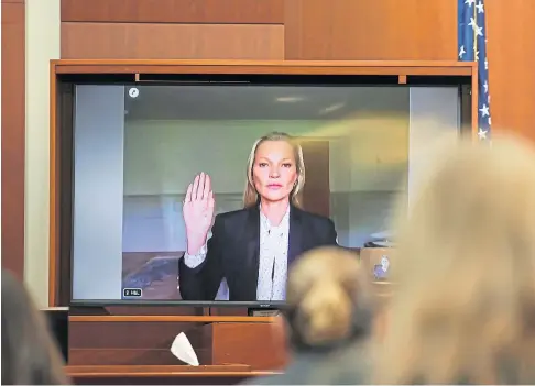  ?? ?? “NOT TRUE”: Ex-girlfriend of Johnny Depp, Kate Moss, appears briefly by videolink in the closing week of the trial.