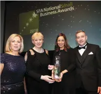  ??  ?? Exporter of the Year Winner- At the SFA National Small Business Awards 2018 (L-R) Sue O’Neill, Chair, SFA, Heather Humphreys,TD, Minister for Enterprise, Business and Innovation, Michelle Butler, Good4U, winners of the Exporter of the Year Award with...