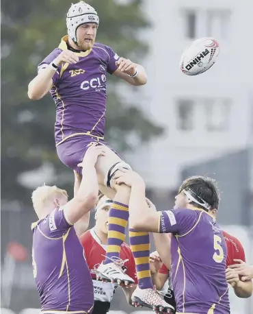  ??  ?? 0 Marr’s Kyle Heatherall rises above the rest to win a lineout for the visitors at Scotstoun.