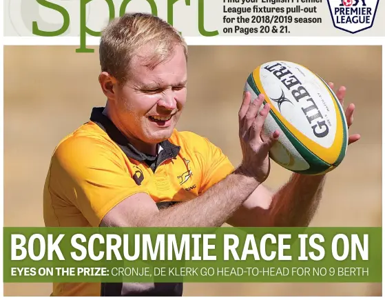  ?? Picture: Gallo Images ?? LET BATTLE COMMENCE. Scrumhalf Ross Cronje’s (above) inclusion in the Springbok squad means he will renew his fierce rivalry with present incumbent Faf de Klerk.