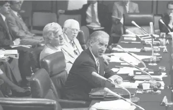  ?? JOHN DURICK/AP ?? Then-Sen. Joe Biden questions Supreme Court nominee Stephen Breyer at his 1994 confirmati­on hearing.