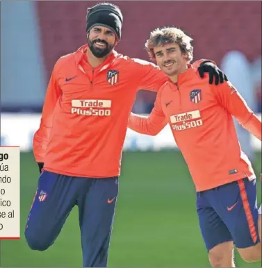  ??  ?? AMISTAD. La pareja en la delantera de Diego Costa y Griezmann está más cerca de regresar.