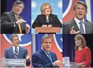  ?? GEORGE ?? The top-tier candidates for Tennessee governor are, clockwise from the top: House Minority Leader Craig Fitzhugh, U.S. Rep. Diane Black, Knoxville entreprene­ur Randy Boyd, House Speaker Beth Harwell, former Nashville Mayor Karl Dean and Williamson...