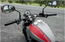  ??  ?? Flatter handlebars and tank graphics increase V9 Bobber’s street cred over the V9 Roamer.