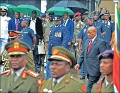  ?? Pictures: ELMOND JIYANE ?? ARRIVAL: President Jacob Zuma arrives at the celebratio­n to mark the 5th Armed Forces Day.