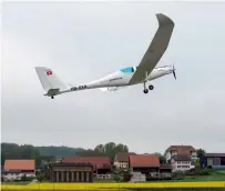  ?? AP ?? The solar-powered plane SolarStrat­os takes off at the airbase in Payerne, Switzerlan­d, on Friday. —