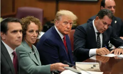  ?? Photograph: Seth Wenig/AFP/Getty Images ?? Donald Trump pleaded not guilty to 34 felony counts related to his hush money payment to Stormy Daniels in court in Manhattan.