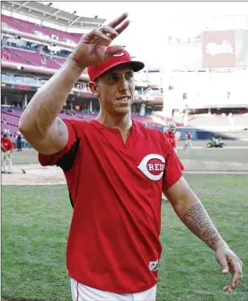  ?? JOE ROBBINS / GETTY IMAGES ?? Michael Lorenzen, the first Reds pitcher to hit three home runs in a season since Micah Owings in 2009, also excels on the mound — he has a 1.93 ERA.