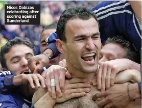  ?? ?? Nicos Dabizas celebratin­g after scoring against Sunderland
