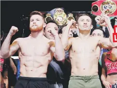  ?? AP / John Locher ?? “Canelo” Álvarez y Gennady Golovkin dejaron claro que están en óptimas condicione­s físicas.