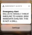  ?? AP PHOTO ?? This smartphone screen capture shows a false incoming ballistic missile emergency alert sent from the Hawaii Emergency Management Agency system on Saturday.