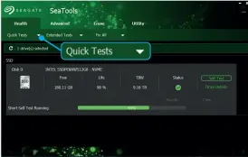  ?? ?? SeaTools took three minutes to run the Short Self Test on our internal Intel NVMe SSD.