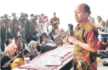  ?? — AFP photo ?? Nugroho addressing the media during a press conference in Jakarta on the latest updates following the powerful earthquake and tsunami which hit Central Sulawesi.