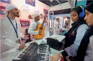  ??  ?? Hertz Design booth of Al-Ma’ali Internatio­nal Private School-Abu Dhabi showcases a piano with Braille letters that helps the visually impaired to play music.