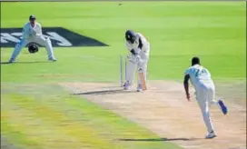  ??  ?? England’s Jofra Archer is bowled by Vernon Philander, at Centurion on Friday.
AFP