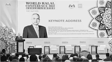  ??  ?? Sultan Nazrin delivers his keynote address on the second day of the World Halal Conference yesterday. — Bernama photo