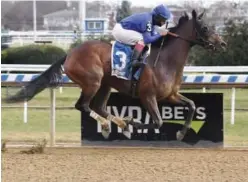  ??  ?? ↑
Antoinette, ridden by Florent Geroux, races towards the finish line during the G2 Fleur de Lis Stakes at Churchill Downs.