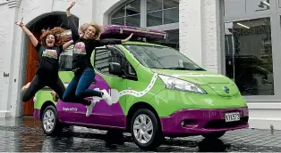  ??  ?? Solene Trinquet, left, and Heloise de Bokay trial a Jucy electric campervan.