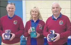  ?? ?? Vinny O’Donnell, Patricia O’Donnell and Dick Cahill, who were semi-finalists at the Douglas Community Bowling Competitio­n last Sunday.