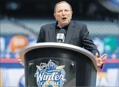  ?? AP PHOTO ?? NHL Commission­er Gary Bettman speaks during a press conference about the Winter Classic at Citi Field in New York on Sept. 8.