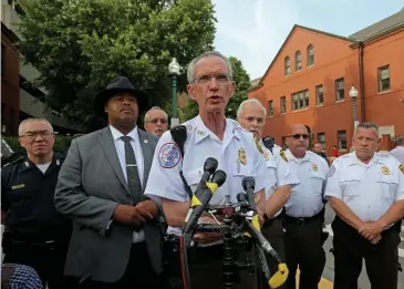  ?? STUART CAHILL / HERALD STAFF ?? ’BECAME UNRULY’: Boston EMS Chief Jim Hooley speaks after the attack Wednesday on an EMT. Prior to the attack, he said, there was no sign the patient was dangerous.