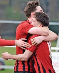  ?? Luke Johnson ?? ●●Liam O’Connell celebrates with team-mates after scoring the third goal